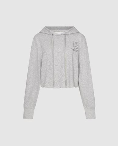  URBAN REVIVO - Áo hoodie nữ tay dài thêu chữ phom croptop 