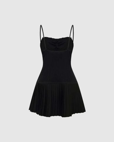  URBAN REVIVO - Đầm hai dây mini dáng xoè xếp li 