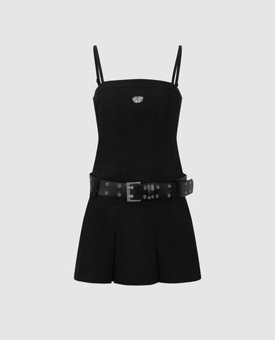  URBAN REVIVO - Đầm hai dây mini phối thắt lưng đục lỗ 