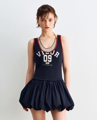  URBAN REVIVO - Đầm sát nách mini layer cổ yếm dáng xoè 