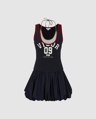  URBAN REVIVO - Đầm sát nách mini layer cổ yếm dáng xoè 