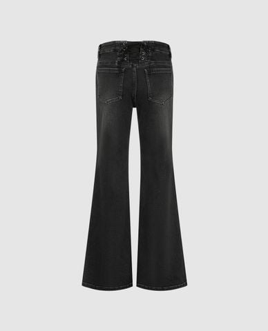  URBAN REVIVO - Quần jeans nữ ống loe wash bạc 