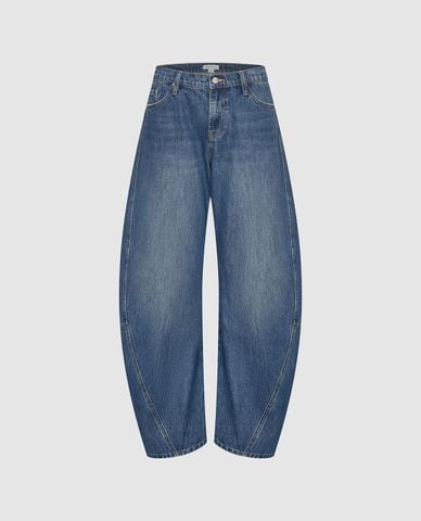  URBAN REVIVO - Quần jeans nữ ống rộng dáng cong 