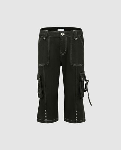  URBAN REVIVO - Quần jeans lửng nữ phối túi hộp 