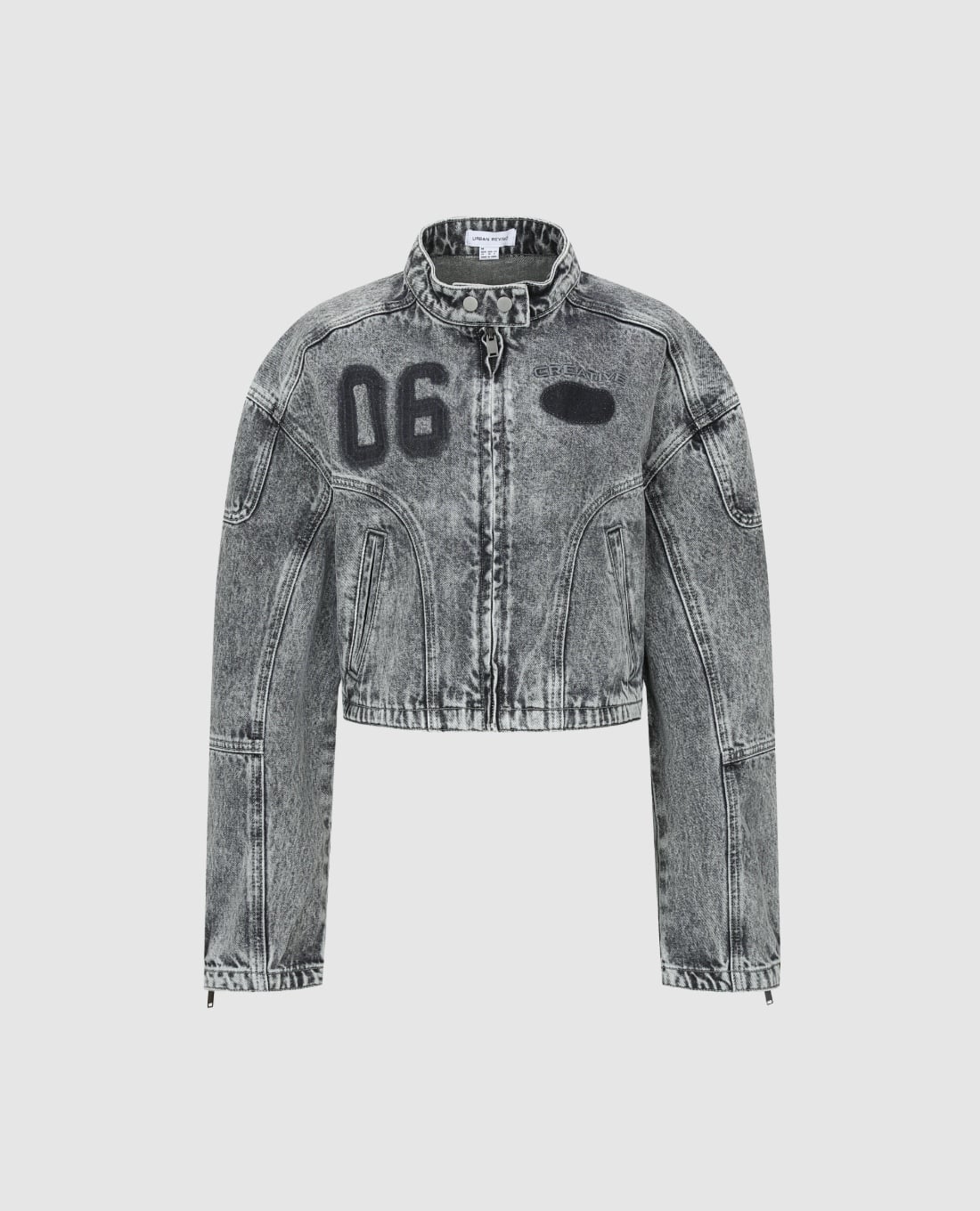 URBAN REVIVO - Áo khoác denim nữ cổ trụ phom croptop