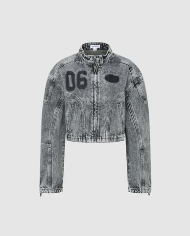  URBAN REVIVO - Áo khoác denim nữ cổ trụ phom croptop 