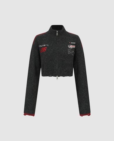 URBAN REVIVO - Áo khoác dệt kim nữ tay dài phom croptop 