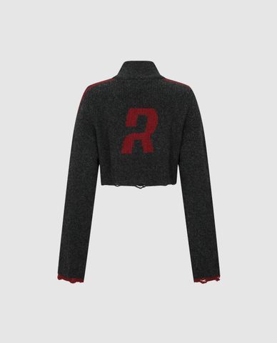  URBAN REVIVO - Áo khoác dệt kim nữ tay dài phom croptop 
