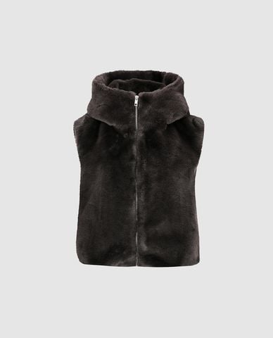  URBAN REVIVO - Áo khoác lông nữ cổ cao khóa kéo 