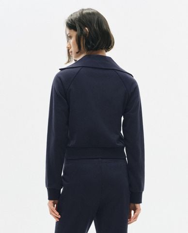  URBAN REVIVO - Áo khoác croptop nữ cổ bẻ tay dài khóa kéo 