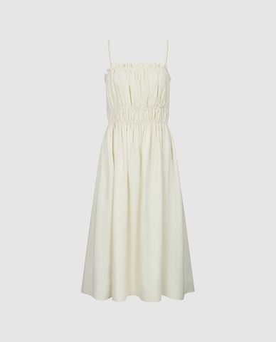  URBAN REVIVO - Đầm hai dây midi nhún eo thanh lịch 