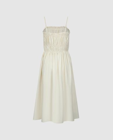  URBAN REVIVO - Đầm hai dây midi nhún eo thanh lịch 