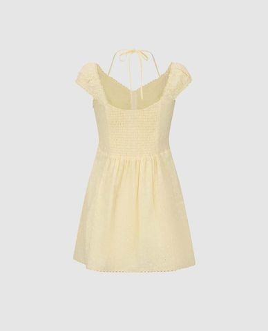  URBAN REVIVO - Đầm mini tay cánh tiên thêu hoa 
