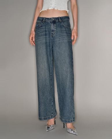  URBAN REVIVO - Quần jeans nữ ống rộng wash bạc 
