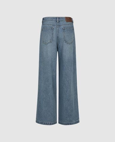  URBAN REVIVO - Quần jeans nữ ống rộng wash bạc 