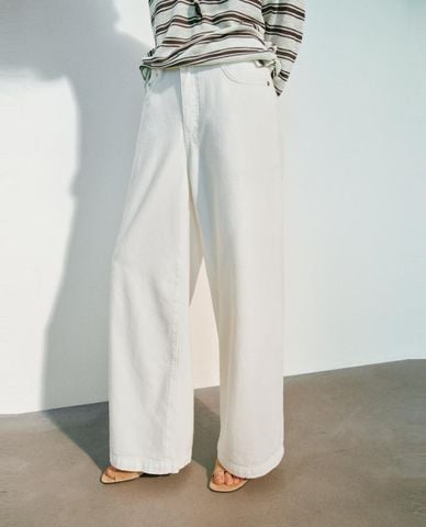  URBAN REVIVO - Quần jeans nữ ống rộng cạp cao 
