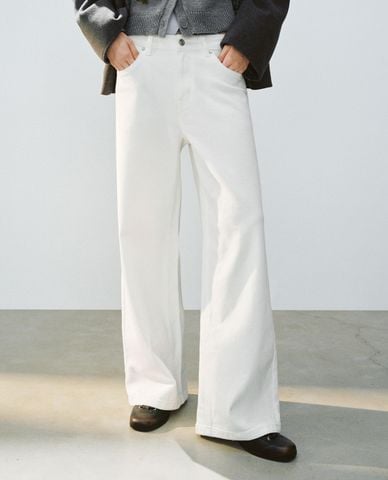  URBAN REVIVO - Quần jeans nữ ống rộng thanh lịch 