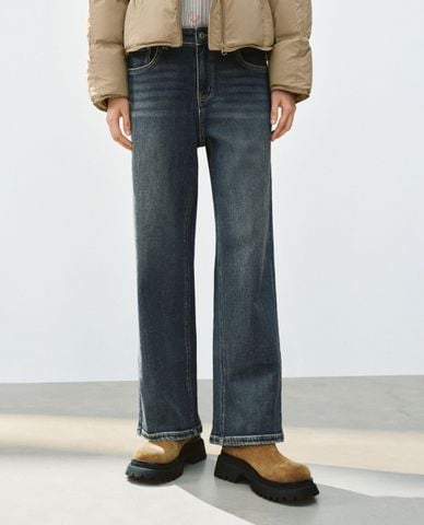  URBAN REVIVO - Quần jeans nữ ống đứng wash bạc 