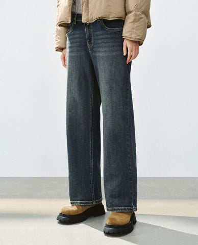  URBAN REVIVO - Quần jeans nữ ống đứng wash bạc 