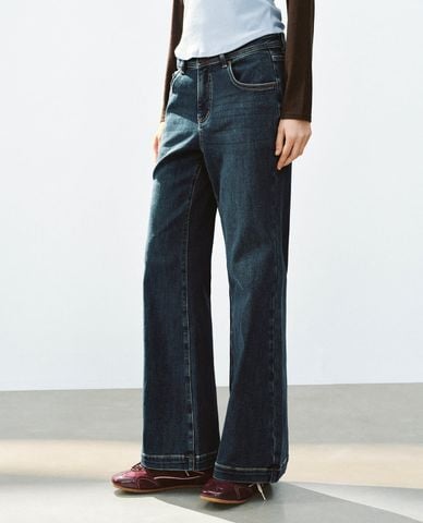  URBAN REVIVO - Quần jeans nữ ống loe wash bạc 