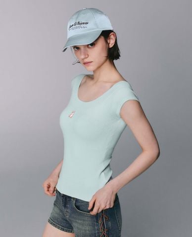  URBAN REVIVO - Áo dệt kim nữ tay ngắn thêu họa tiết 