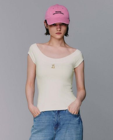  URBAN REVIVO - Áo dệt kim nữ tay ngắn thêu họa tiết 