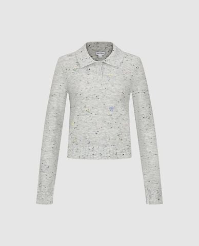  URBAN REVIVO - Áo dệt kim nữ tay dài thêu họa tiết hoa 