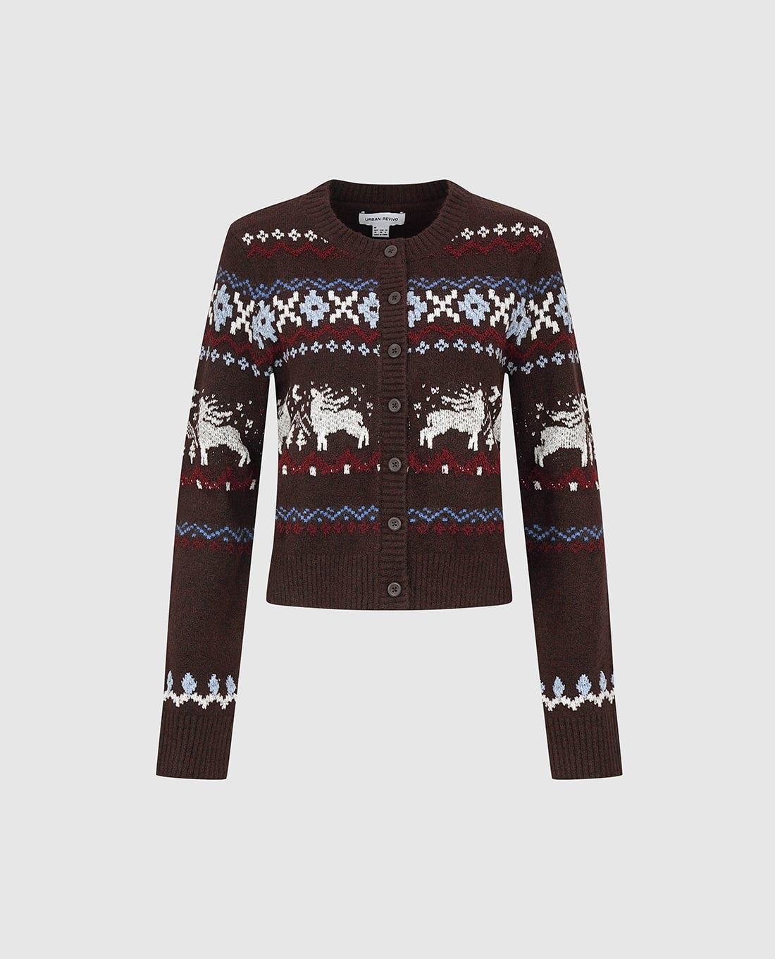 URBAN REVIVO - Áo khoác cardigan nữ họa tiết tuần lộc