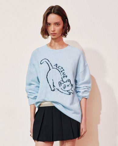  URBAN REVIVO - Áo sweatshirt nữ tay dài dệt họa tiết 