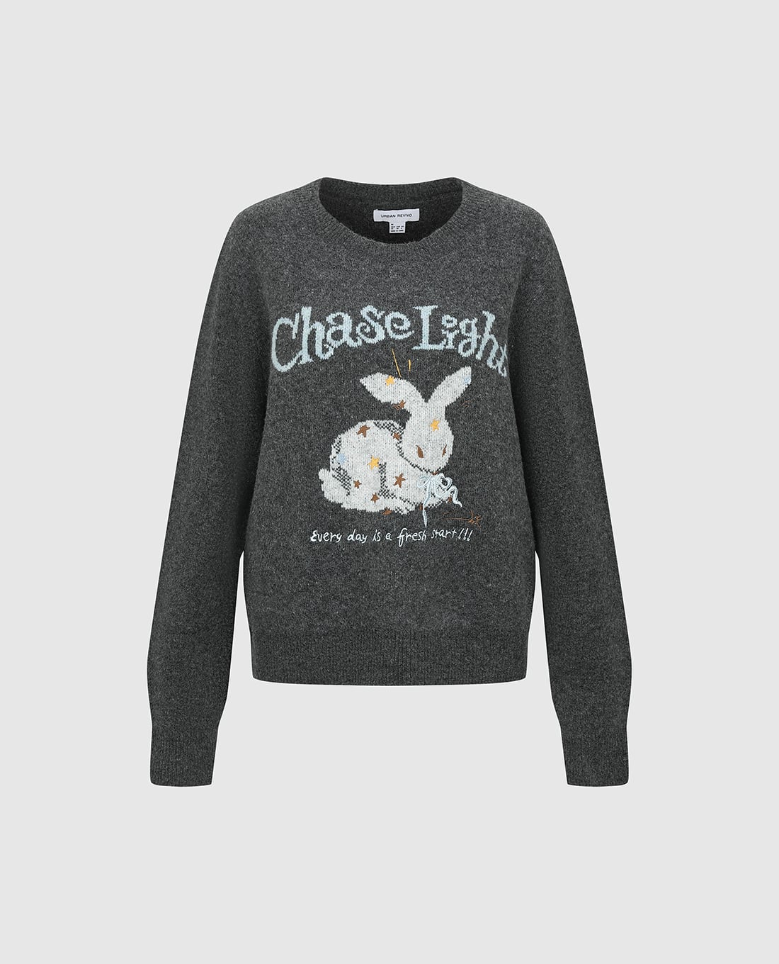 URBAN REVIVO - Áo sweatshirt nữ cổ tròn tay dài dệt họa tiết