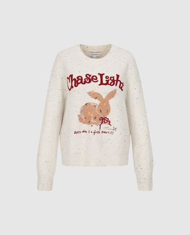  URBAN REVIVO - Áo sweatshirt nữ cổ tròn tay dài dệt họa tiết 