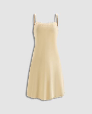  VERA - Đầm ngắn nữ mặc nhà hai dây satin trơn phối ren 