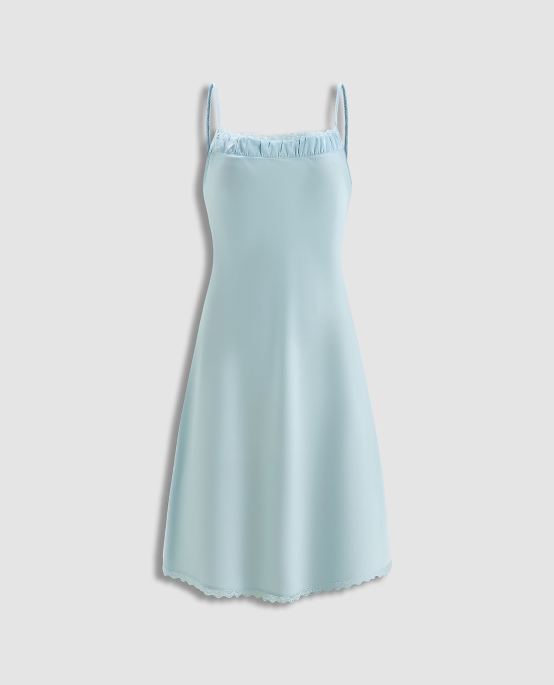 VERA - Đầm ngắn mặc nhà hai dây satin trơn phối ren