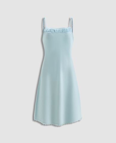  VERA - Đầm ngắn nữ mặc nhà hai dây satin trơn phối ren 