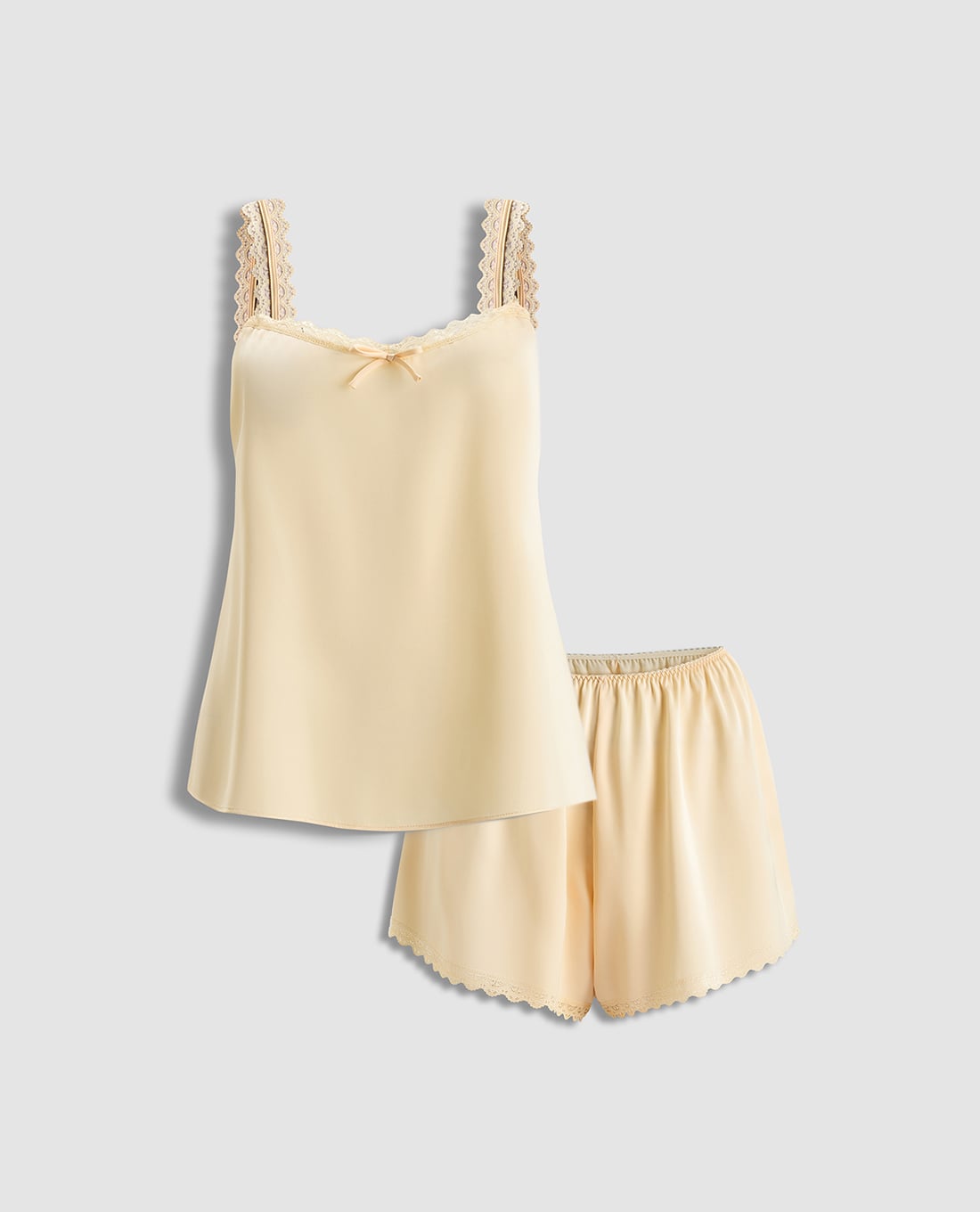 VERA - Bộ quần áo nữ ngắn mặc nhà satin trơn phối ren