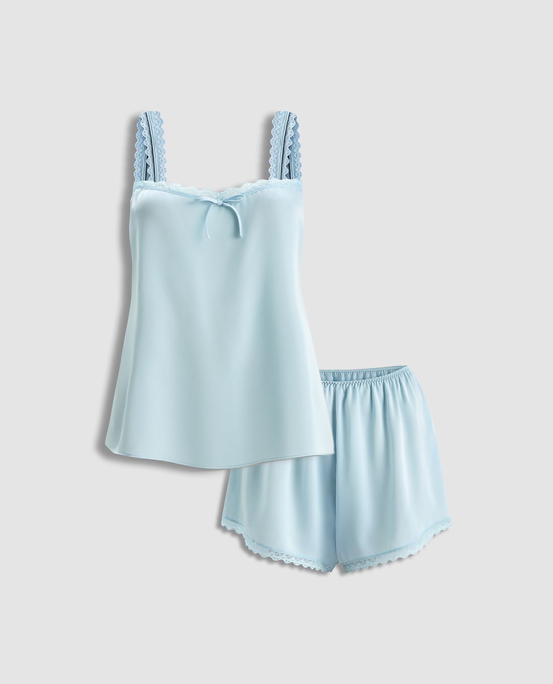 VERA - Bộ quần áo nữ ngắn mặc nhà satin trơn phối ren