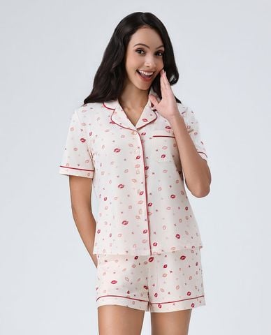  VERA - Bộ pijama ngắn nữ tay ngắn in họa tiết 