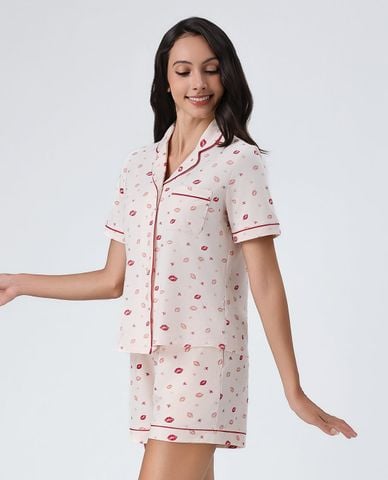  VERA - Bộ pijama ngắn nữ tay ngắn in họa tiết 