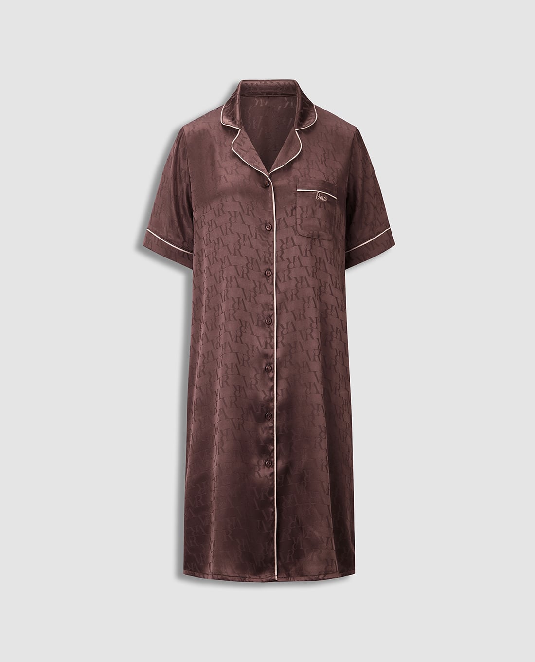 VERA - Đầm pijama tay ngắn satin phối họa tiết