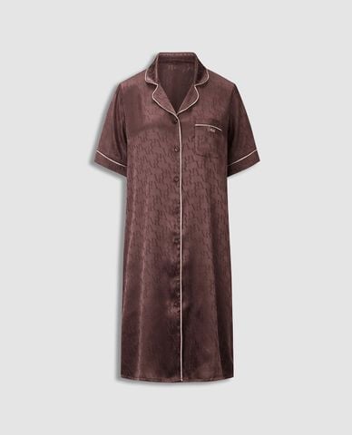  VERA - Đầm pijama tay ngắn satin phối họa tiết 