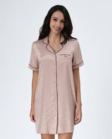  VERA - Đầm pijama tay ngắn satin phối họa tiết 