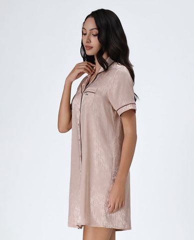  VERA - Đầm pijama tay ngắn satin phối họa tiết 