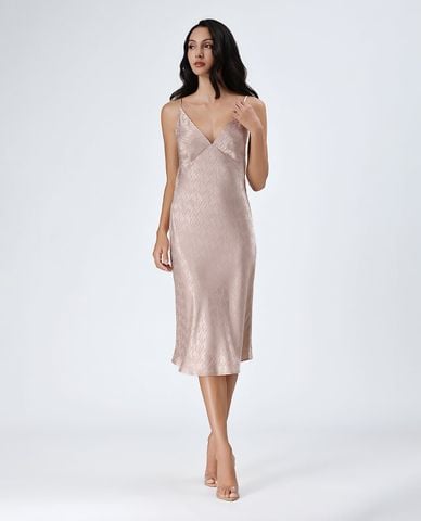  VERA - Đầm midi mặc nhà hai dây satin phối họa tiết 