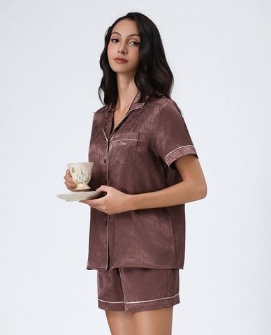  VERA - Bộ pijama ngắn nữ tay ngắn satin phối họa tiết 