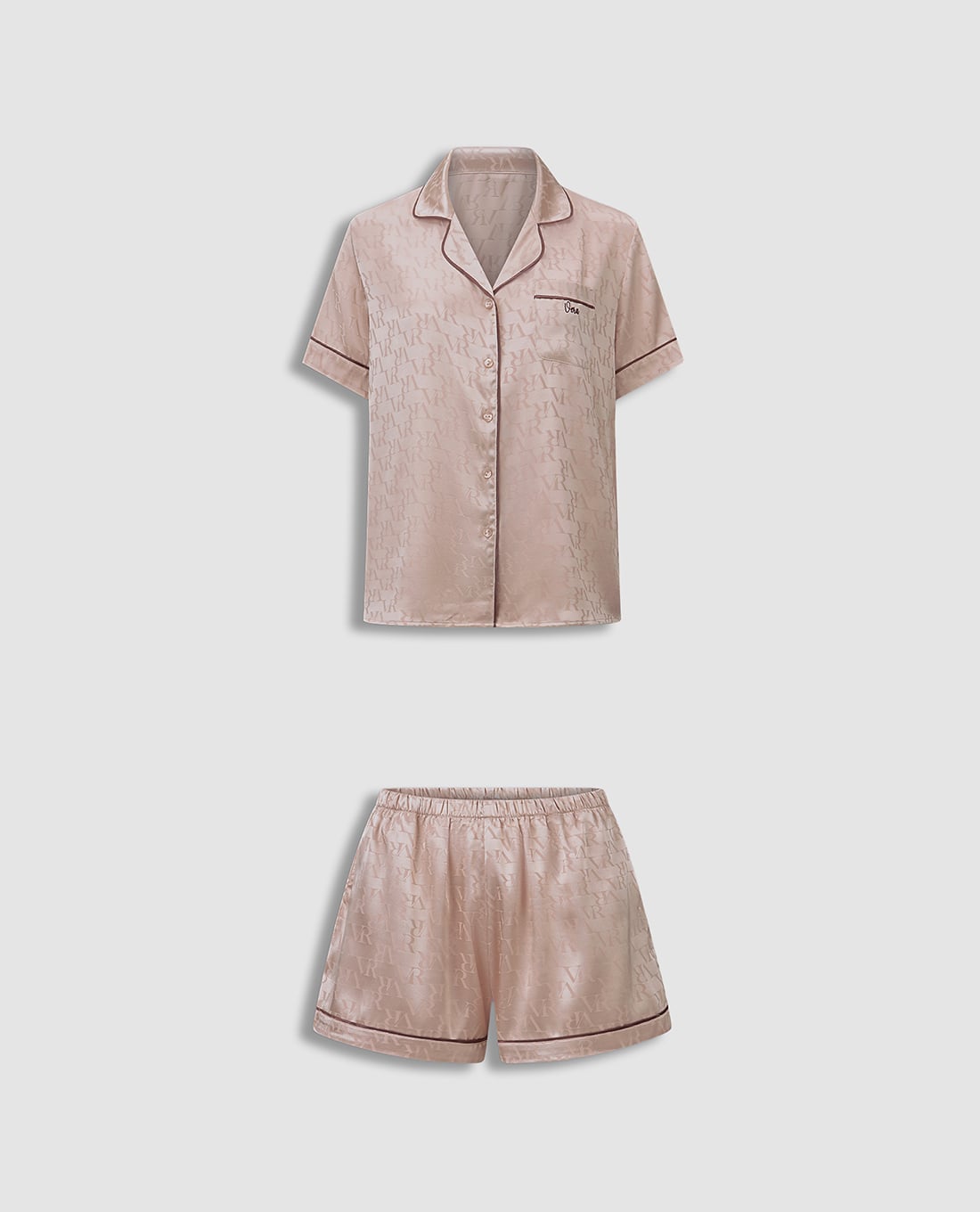 VERA - Bộ pijama ngắn nữ tay ngắn satin phối họa tiết