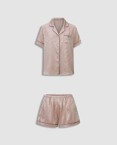  VERA - Bộ pijama ngắn nữ tay ngắn satin phối họa tiết 