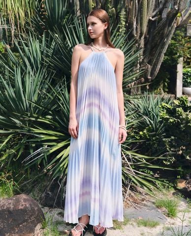  DEZUS - Đầm maxi cổ yếm dập li Elita 