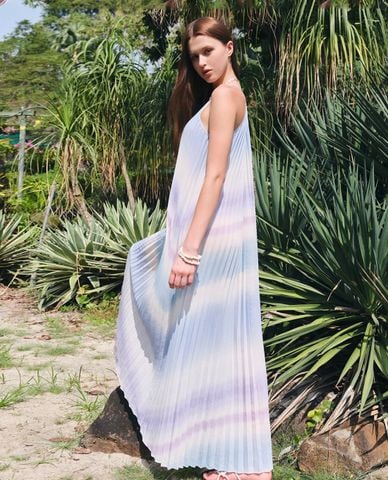  DEZUS - Đầm maxi cổ yếm dập li Elita 