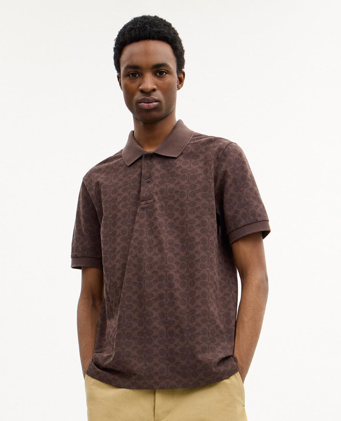 COACH - Áo polo nam cổ bẻ tay ngắn Signature