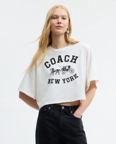  COACH - Áo croptop nữ cổ tròn tay ngắn in họa tiết 